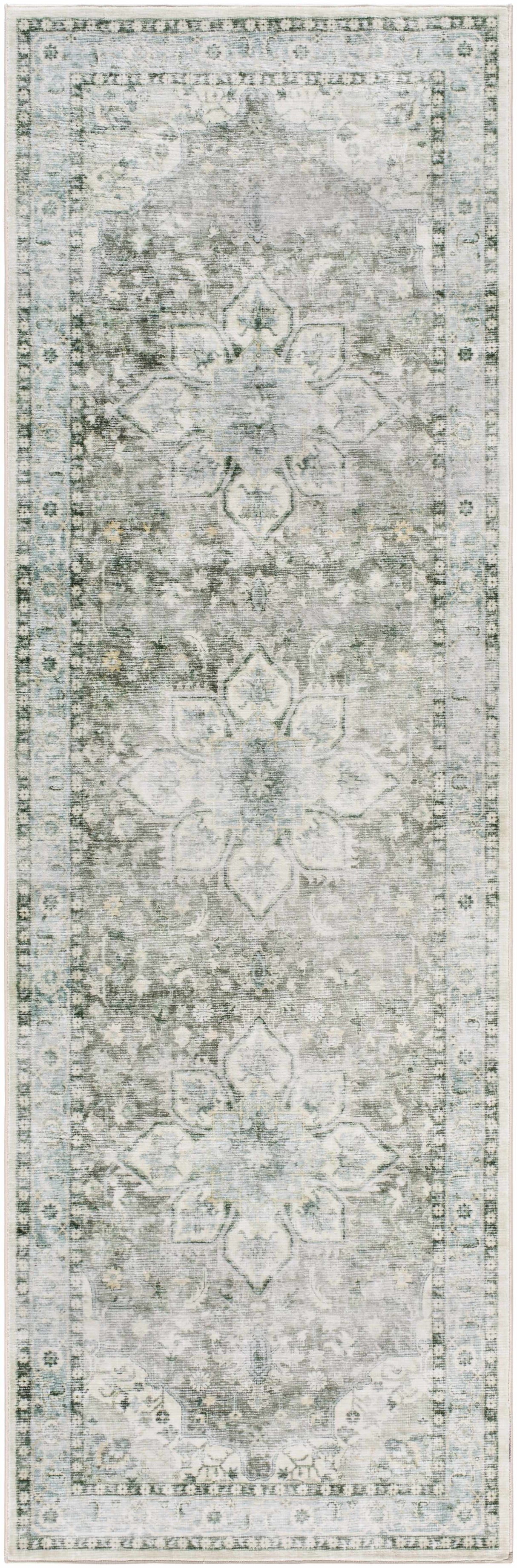 Lotan Green Medallion Washable Area Rug