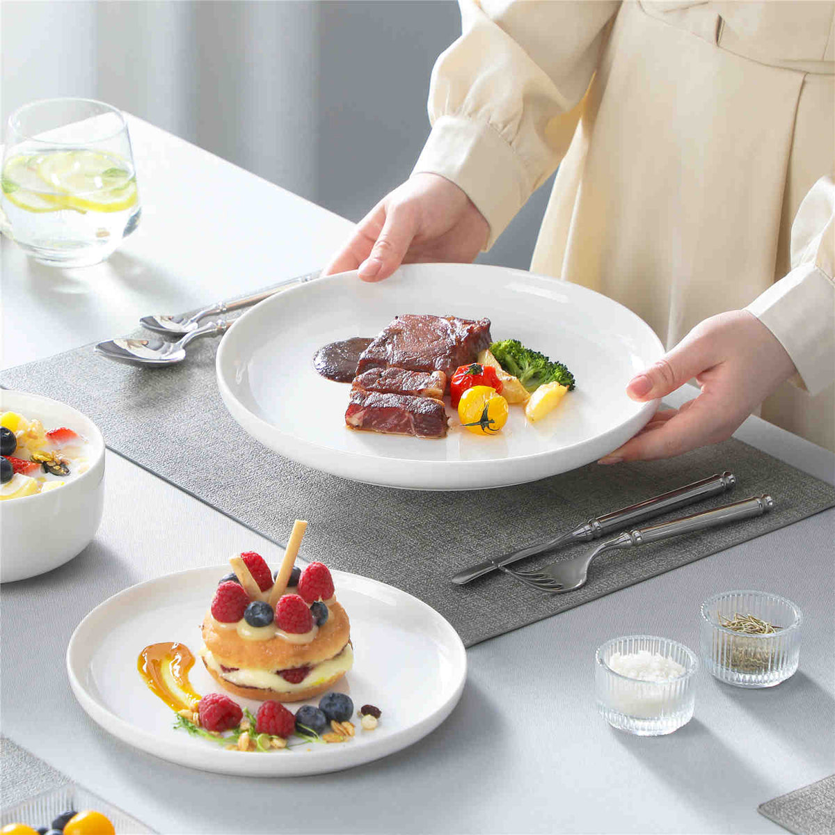 Luna Marble Grey 12 Piece Dinnerware Set