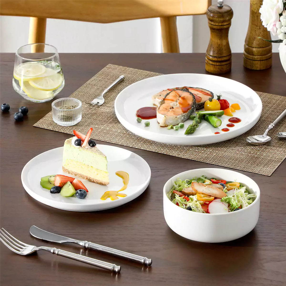 Luna Marble Grey 24 Piece Dinnerware Set for 8