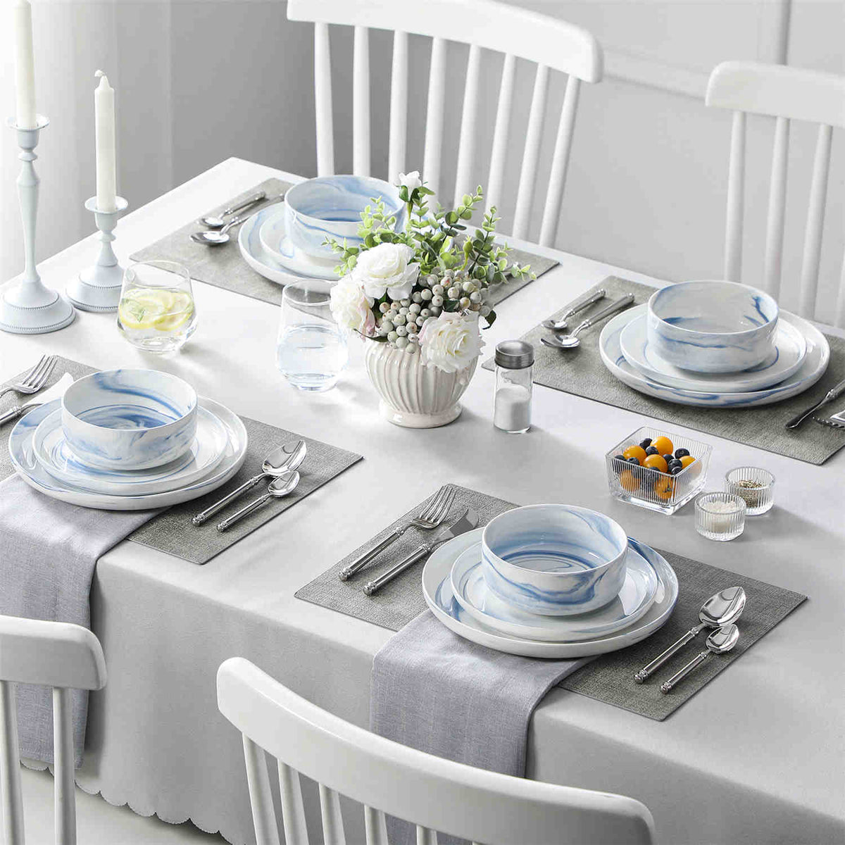 Luna Marble Pink 12 Piece Dinnerware Set