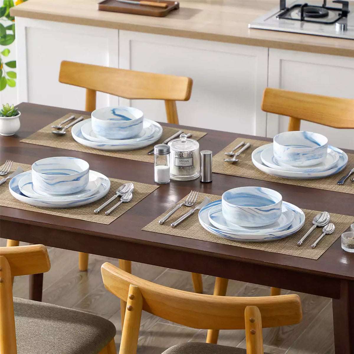 Luna Marble Grey 24 Piece Dinnerware Set for 8