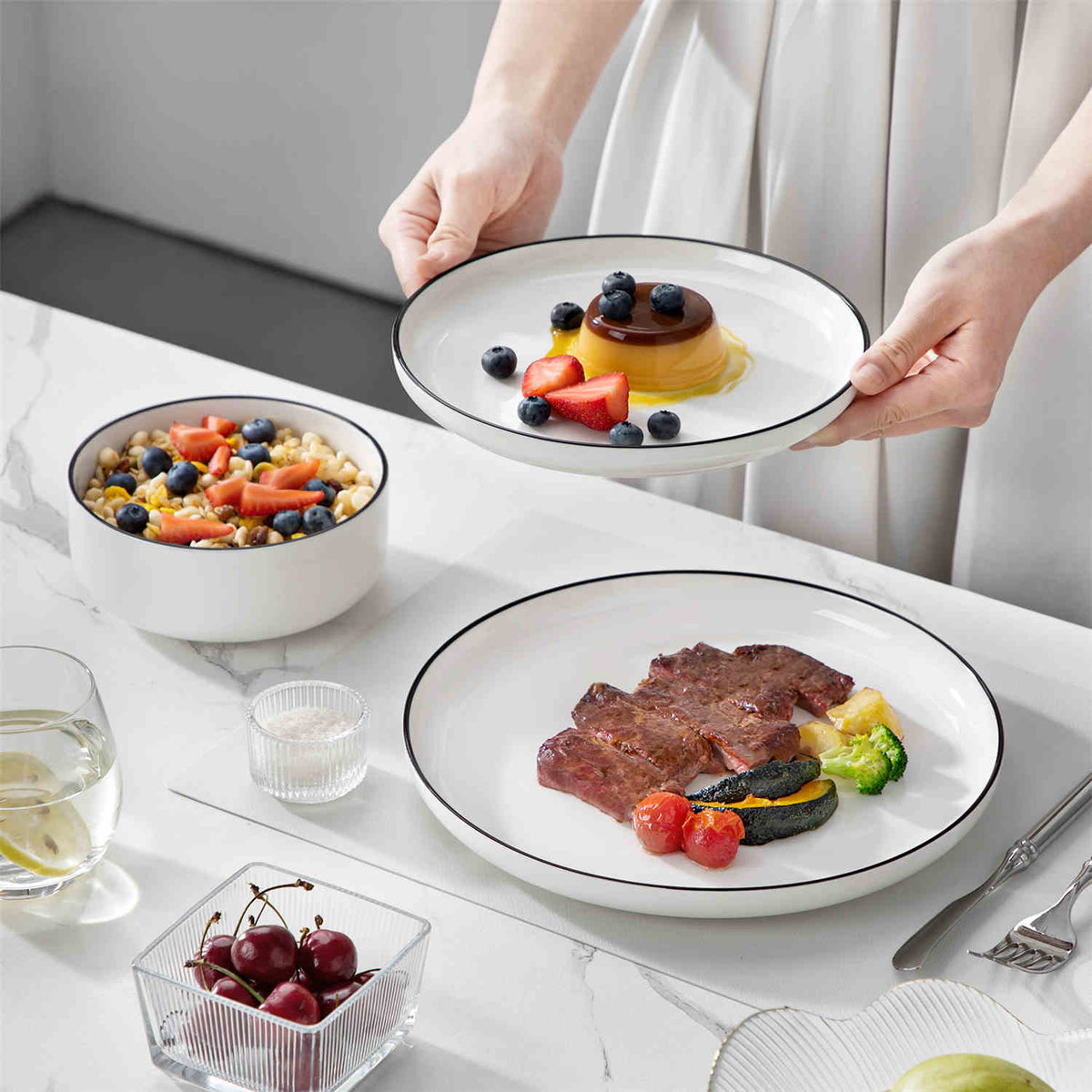 Luna Marble Grey 12 Piece Dinnerware Set