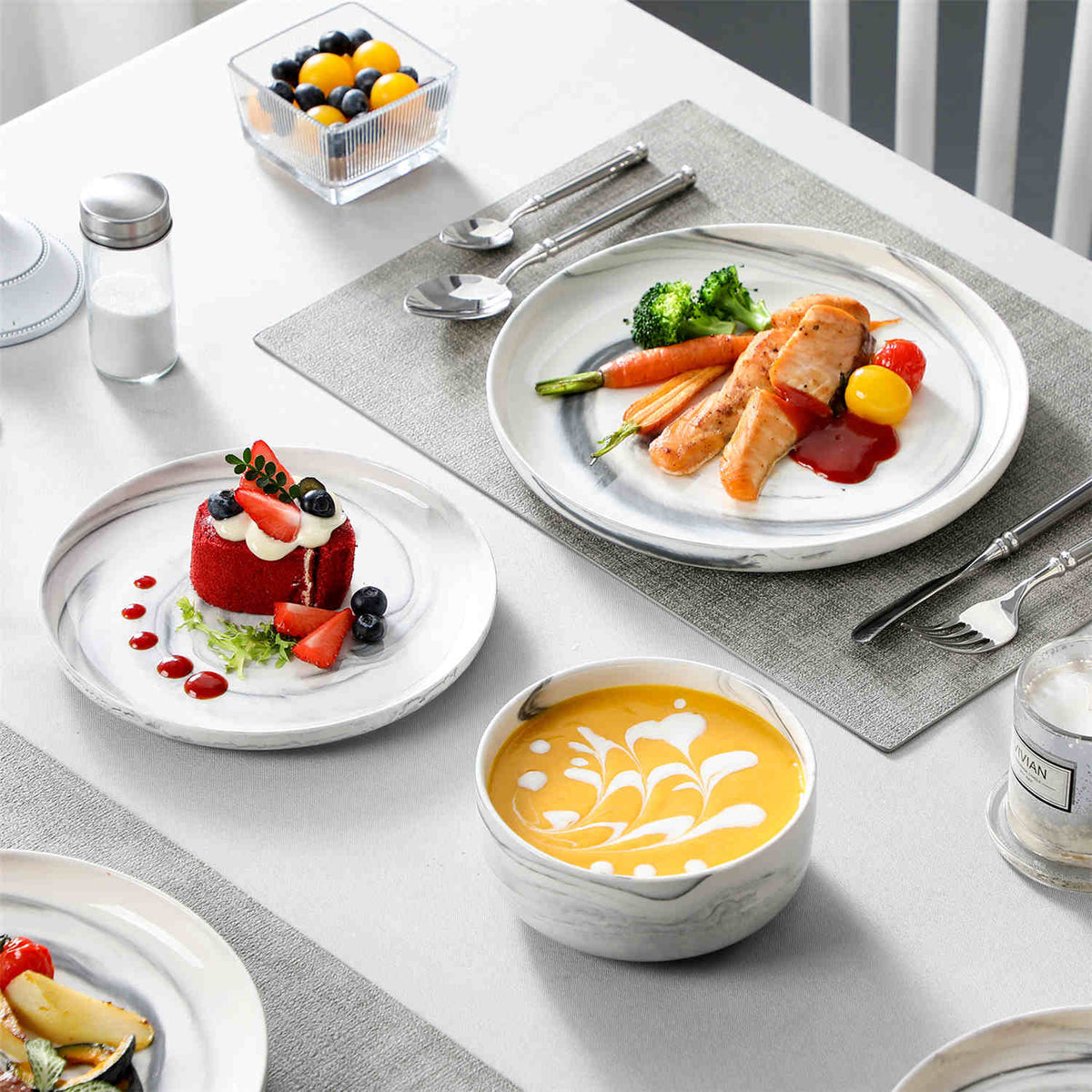 Luna Marble Grey 12 Piece Dinnerware Set