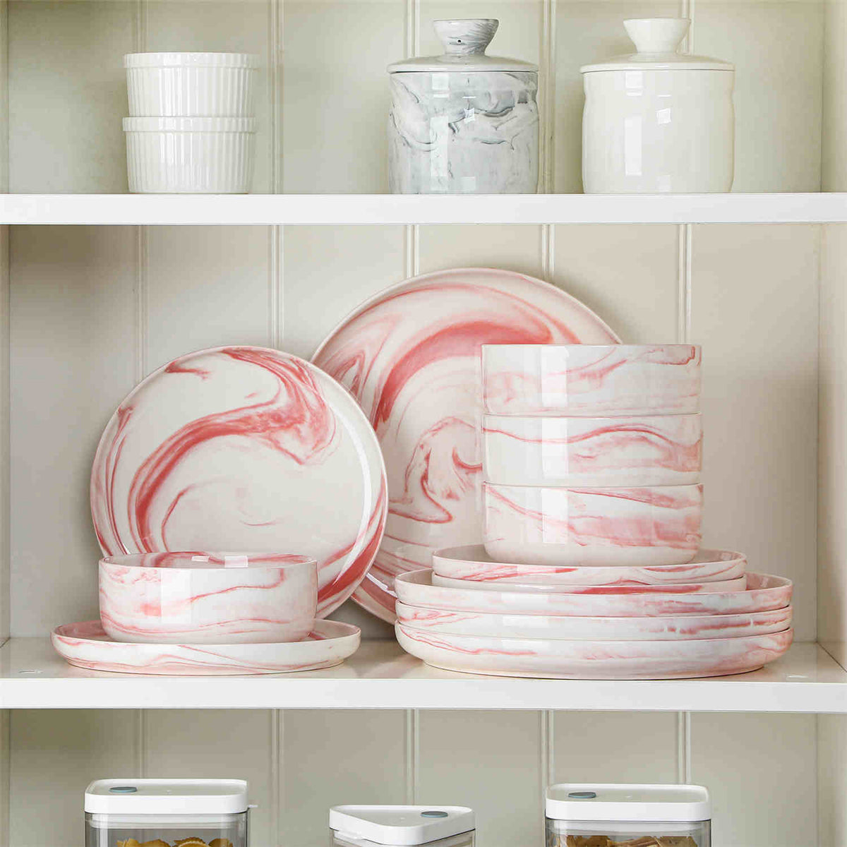 Luna Marble Pink 12 Piece Dinnerware Set