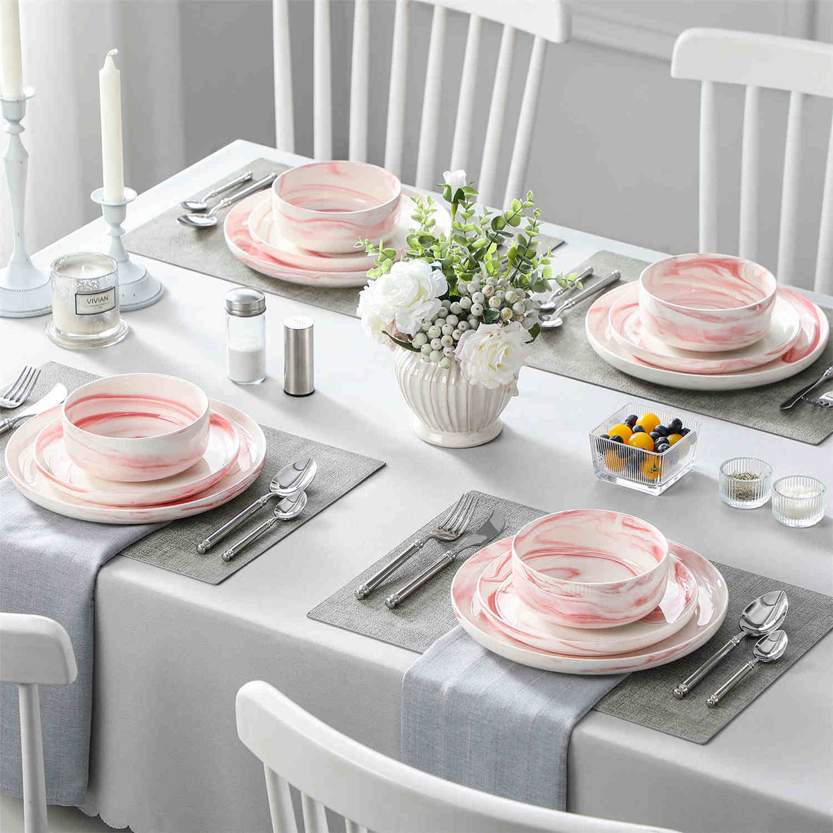 Luna Marble Blue 12 Piece Dinnerware Set
