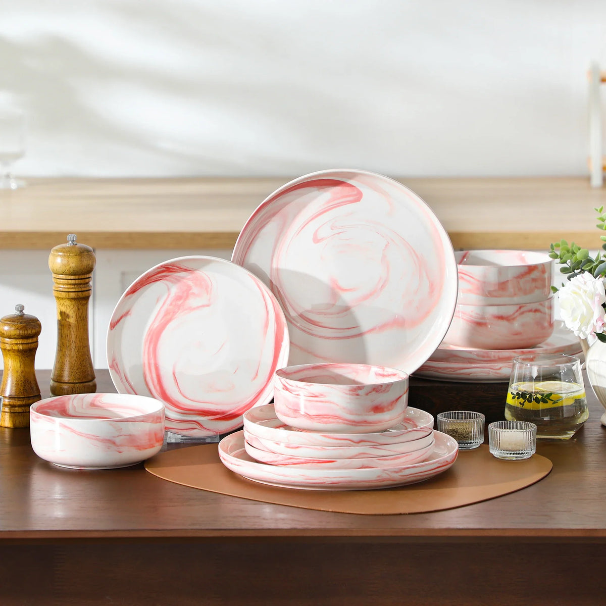 Luna Marble Pink 12 Piece Dinnerware Set