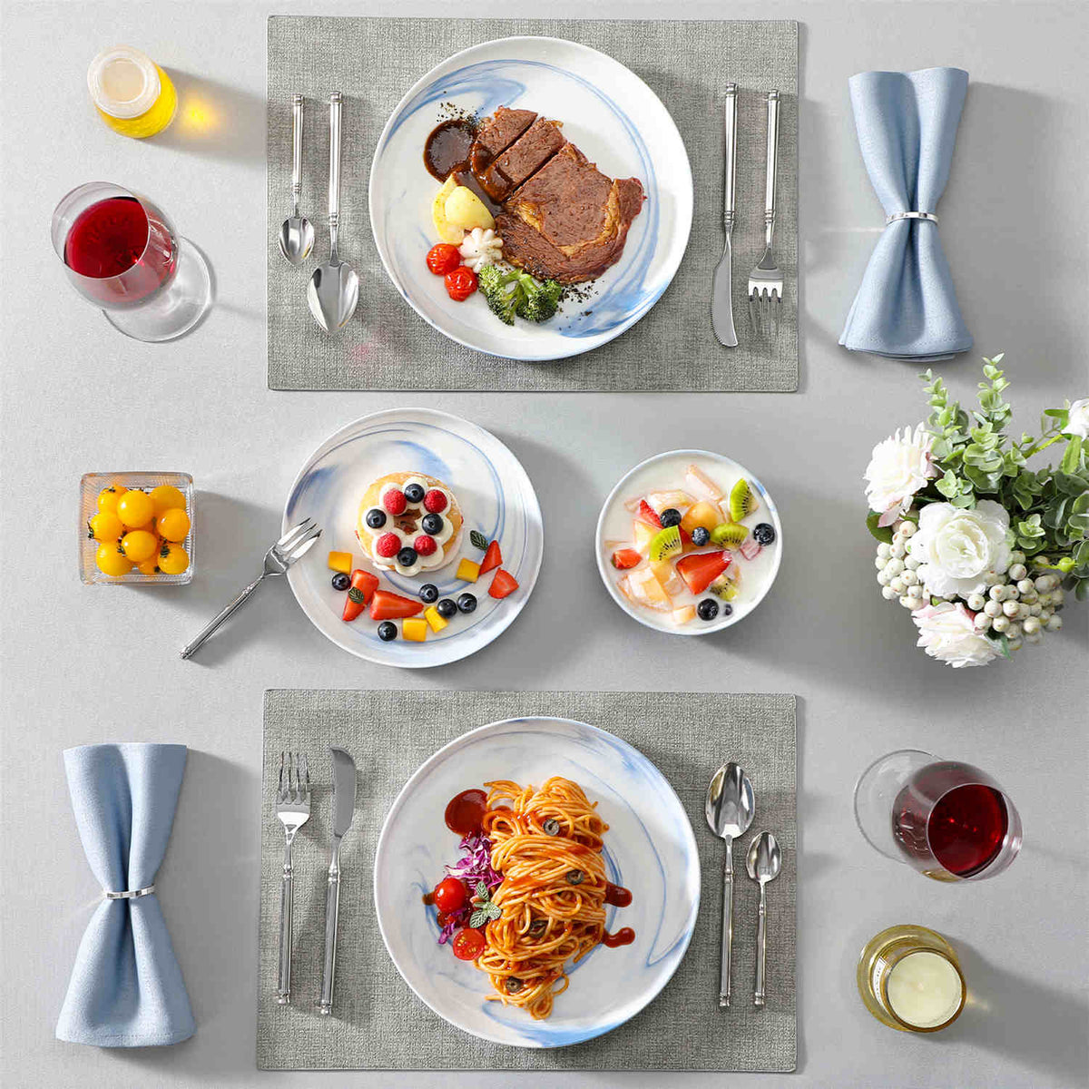 Luna Marble Blue 18 Piece Dinnerware Set