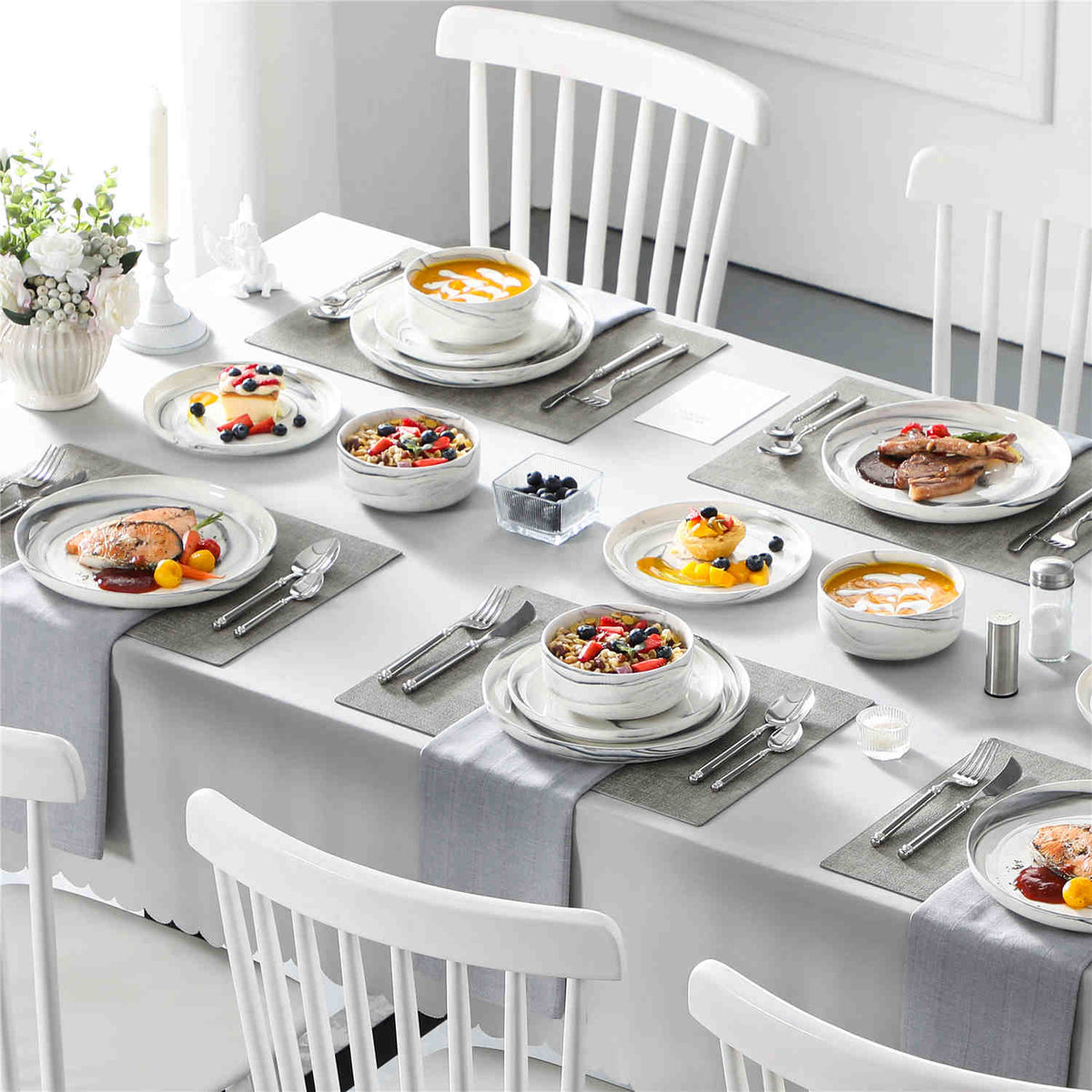 Luna Marble Grey 18 Piece Dinnerware Set