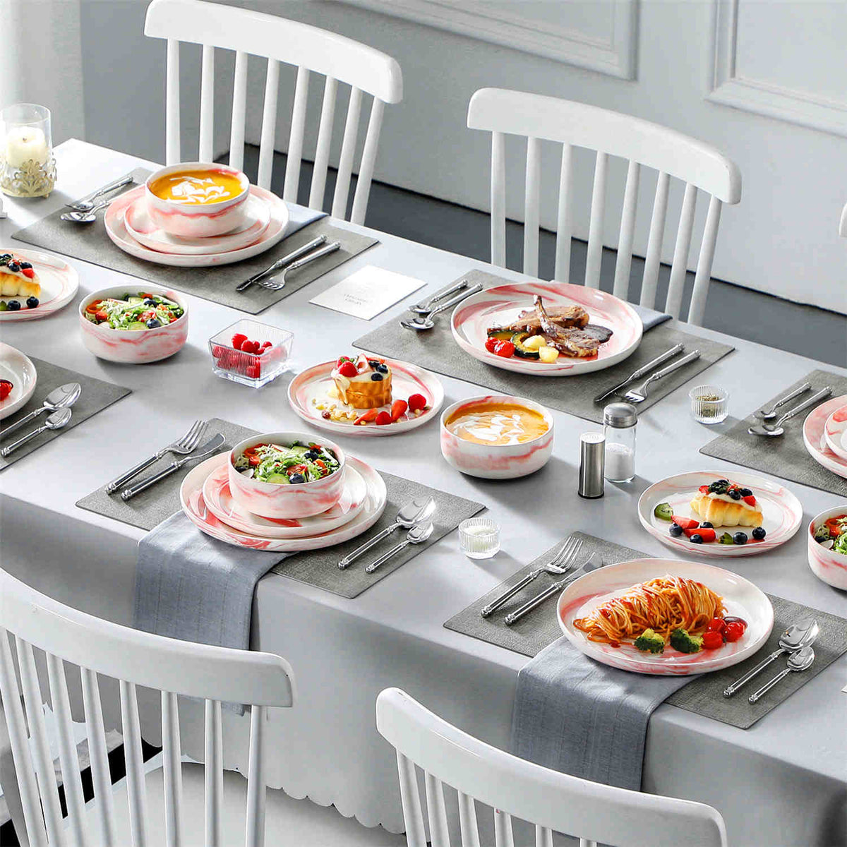 Luna Marble Grey 18 Piece Dinnerware Set