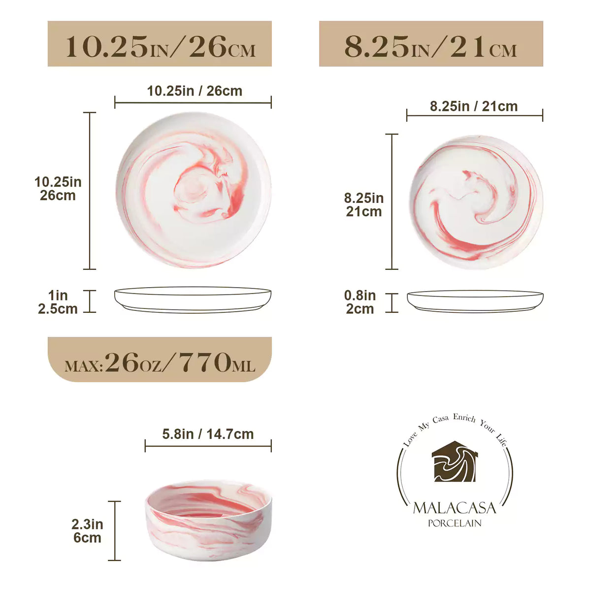 Luna Marble Pink 18 Piece Dinnerware Set