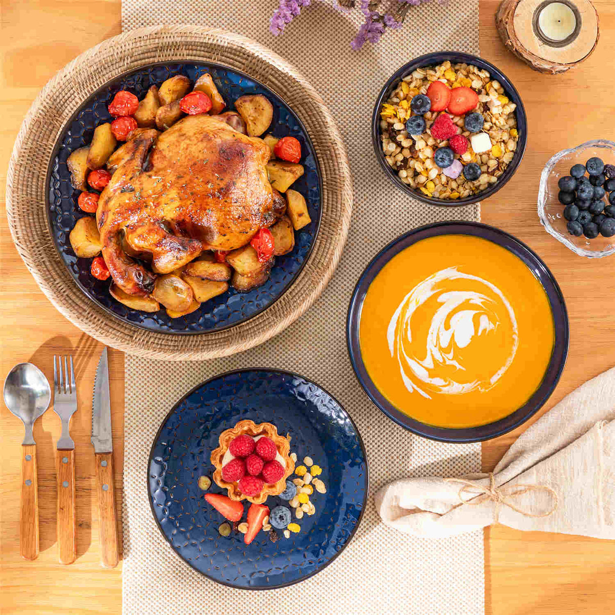 Lydia 16 Piece Starry Blue Dinnerware Set