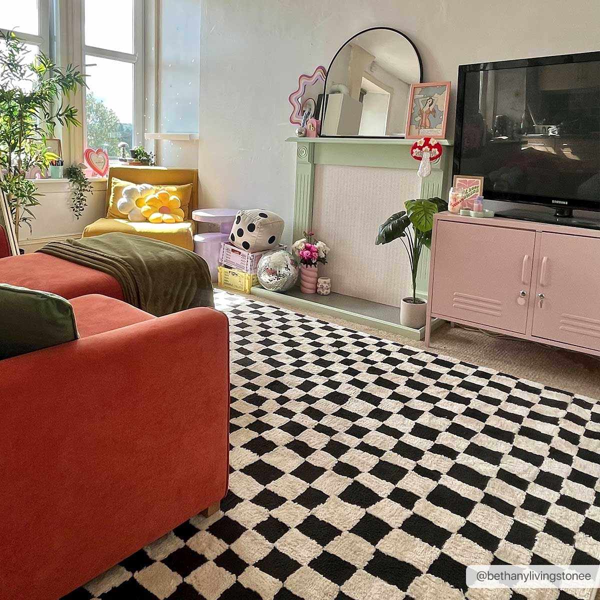 Lajos Black & White Checkered Plush Rug