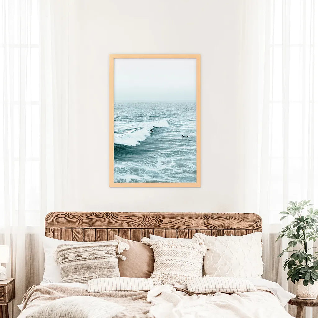 Large Blue Sea Waves. Surfing Themed Print
