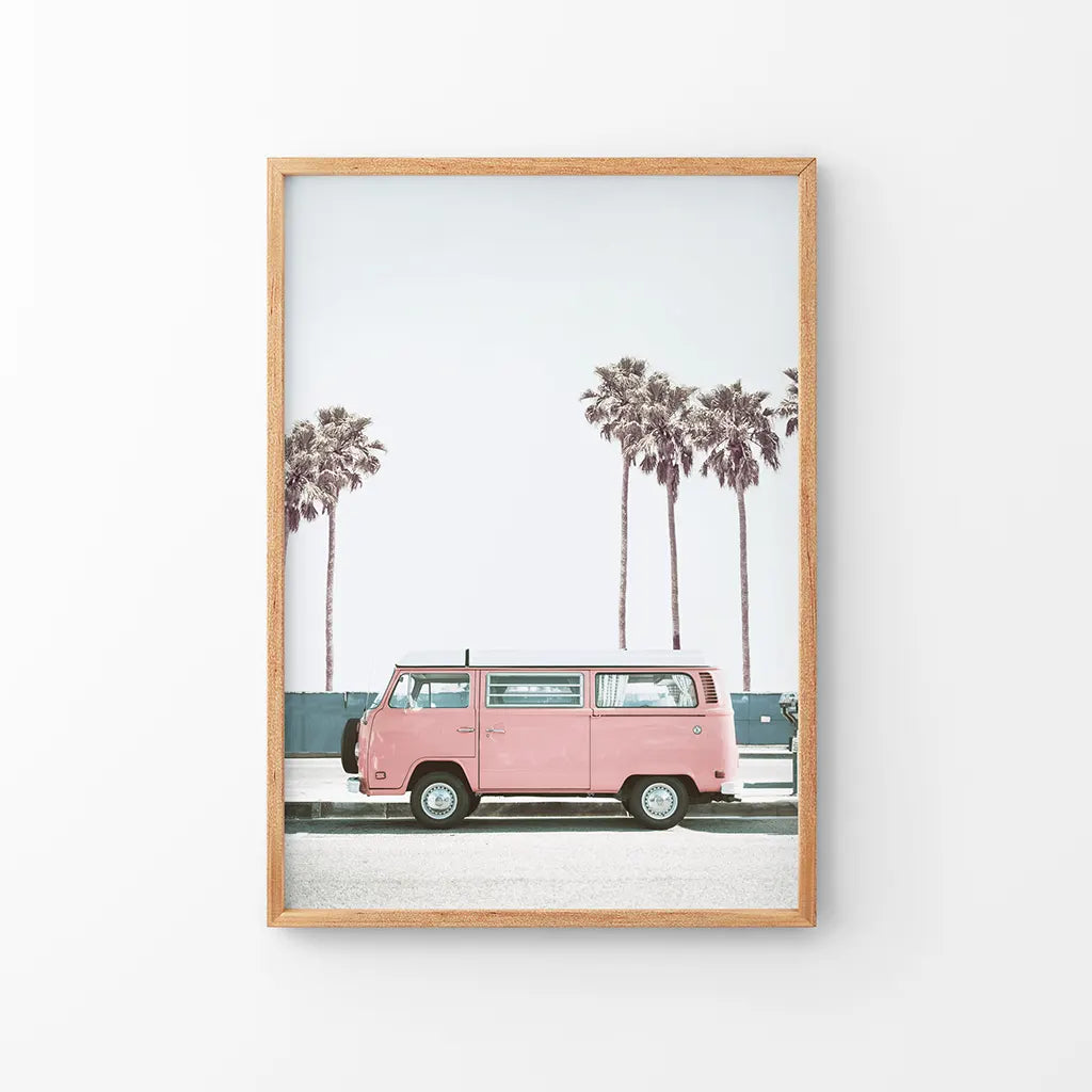 Travel Pink Van Wall Decor. California Summer Theme
