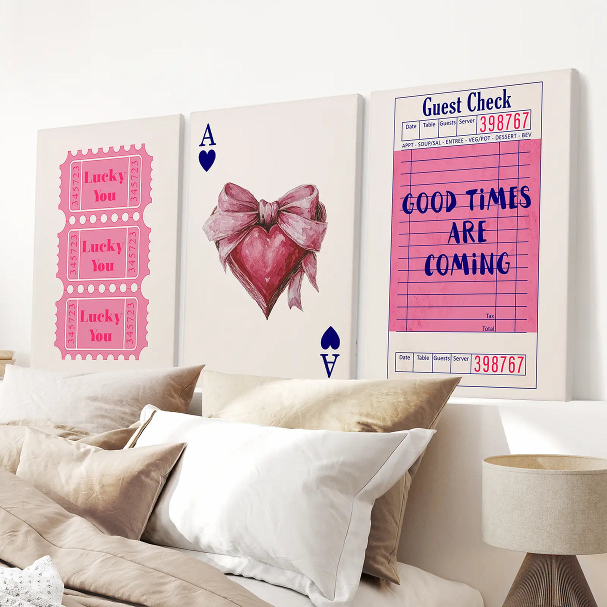 Preppy Pink Girly Poster Set of 3 Wall Art Decor