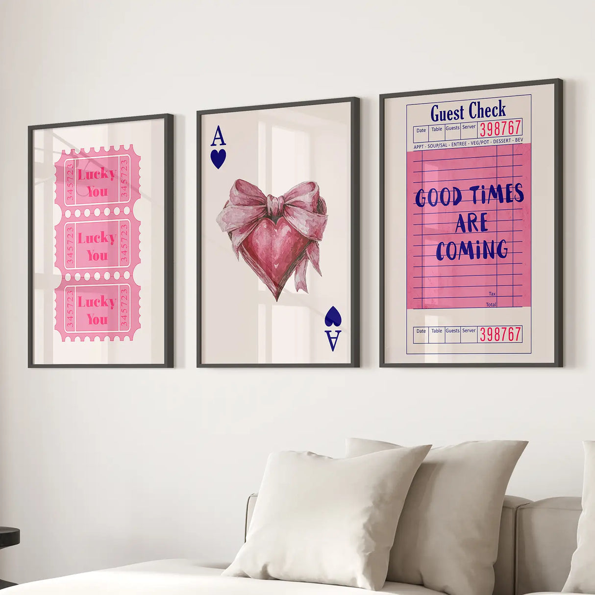 Preppy Pink Girly Poster Set of 3 Wall Art Decor