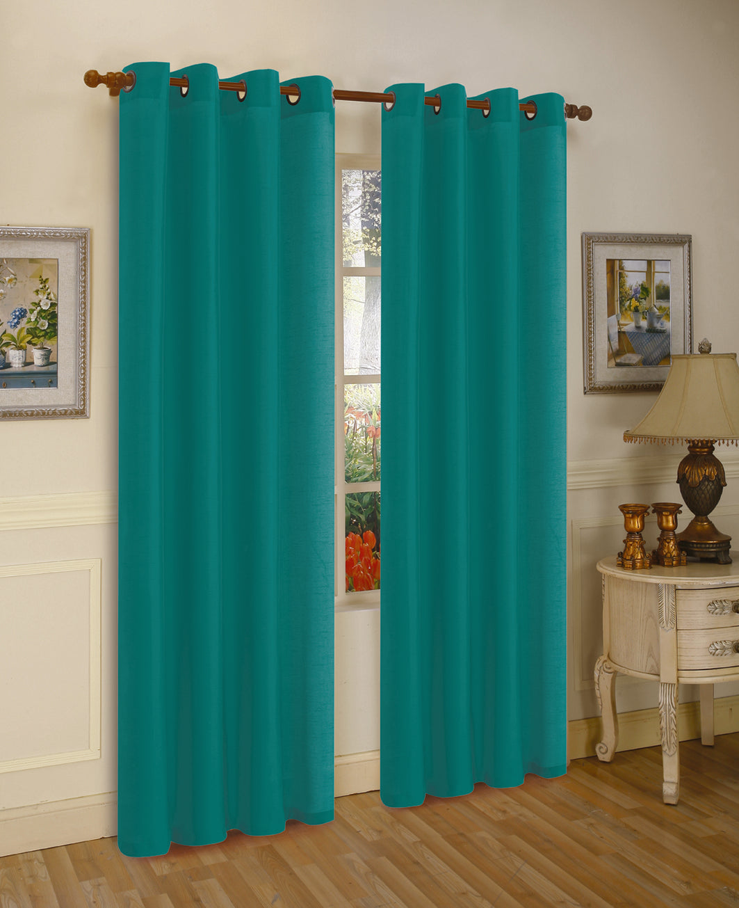 Set of Two 84" Solid Grommet Faux Silk Window Panels