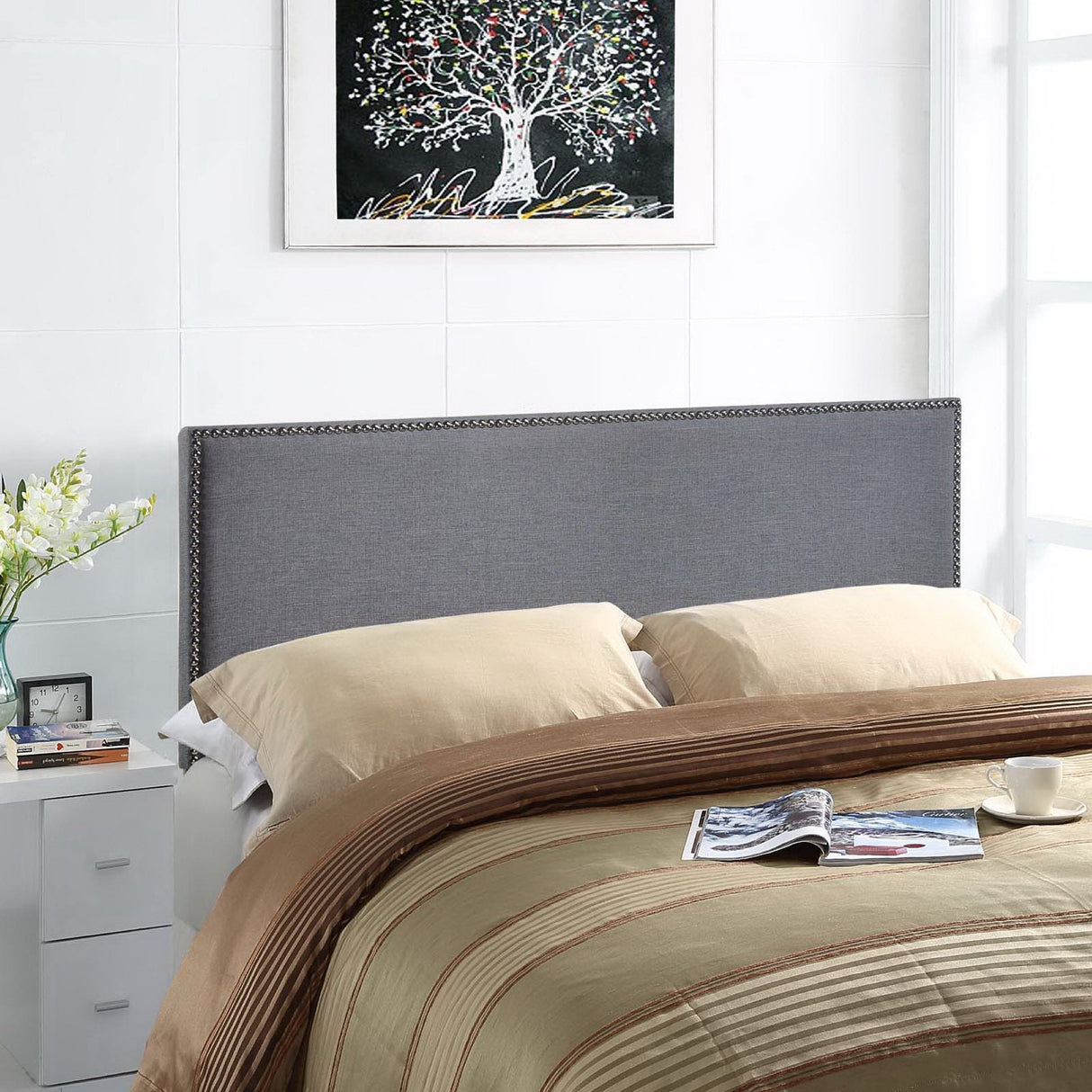 Region Nailhead Upholstered Queen Headboard by Modway