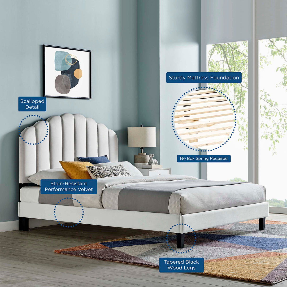 Daisy Performance Velvet Queen Platform Bed by Modway