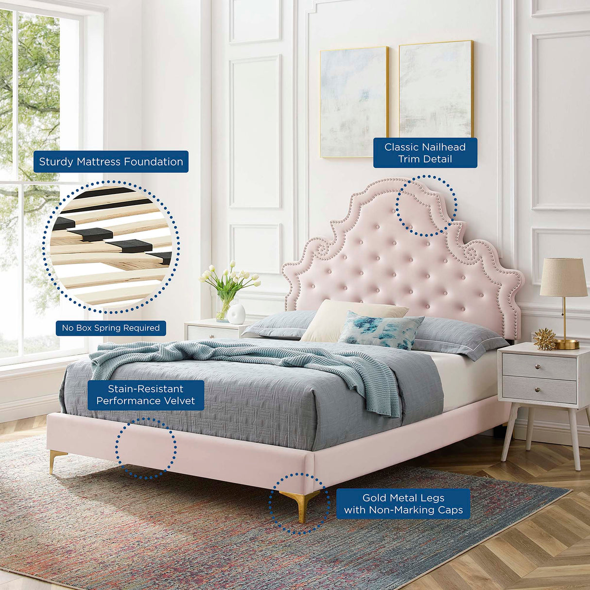 Gwyneth Tufted Performance Velvet Queen Platform Bed by Modway