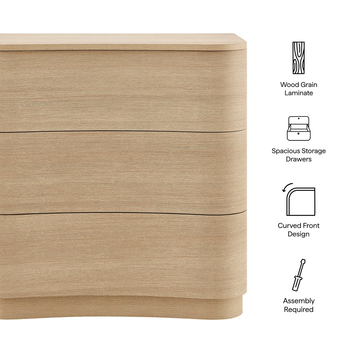 Mirae 3-Drawer Curved Compact Dresser by Modway