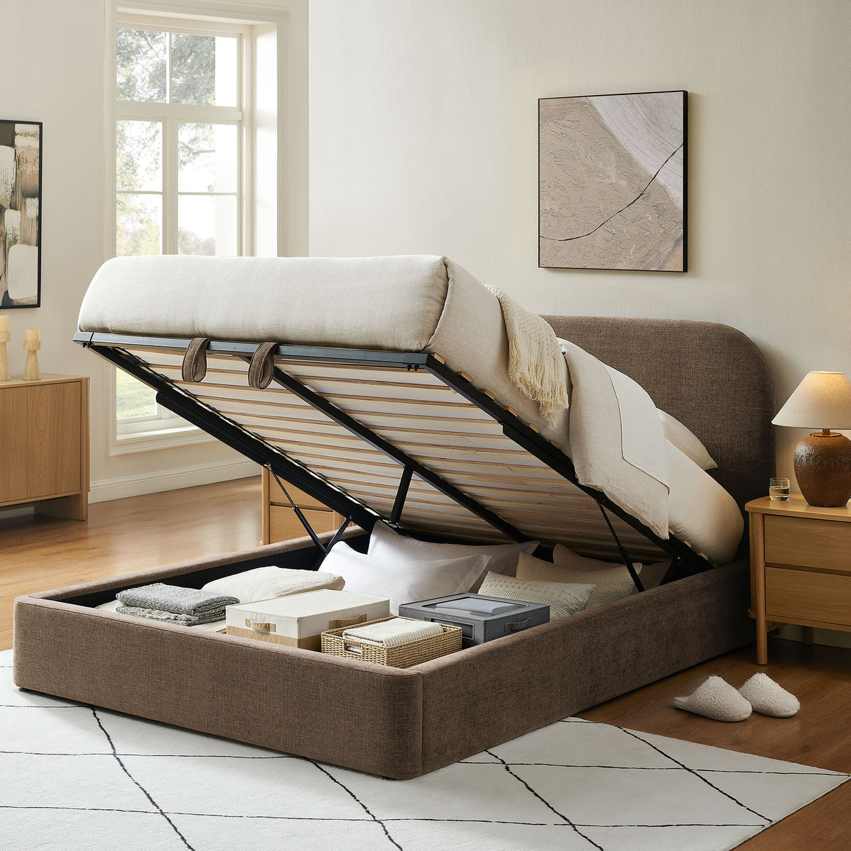 Keynote King Fabric Upholstered Storage Platform Bed Frame by Modway
