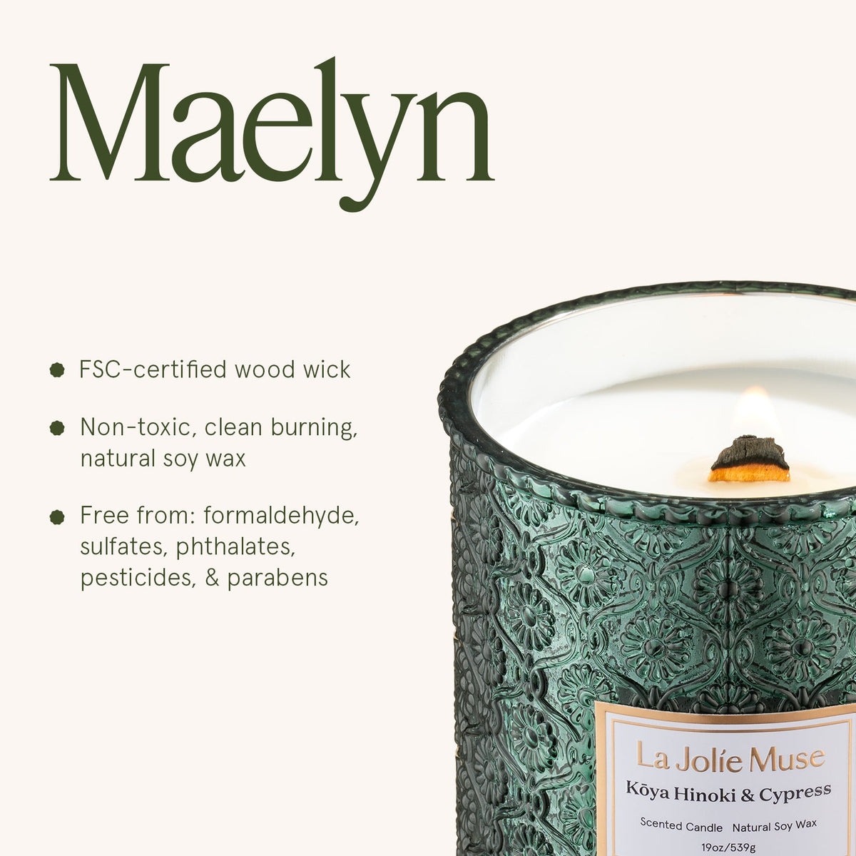 Maelyn - Kōya Hinoki & Cypress 19oz Candle