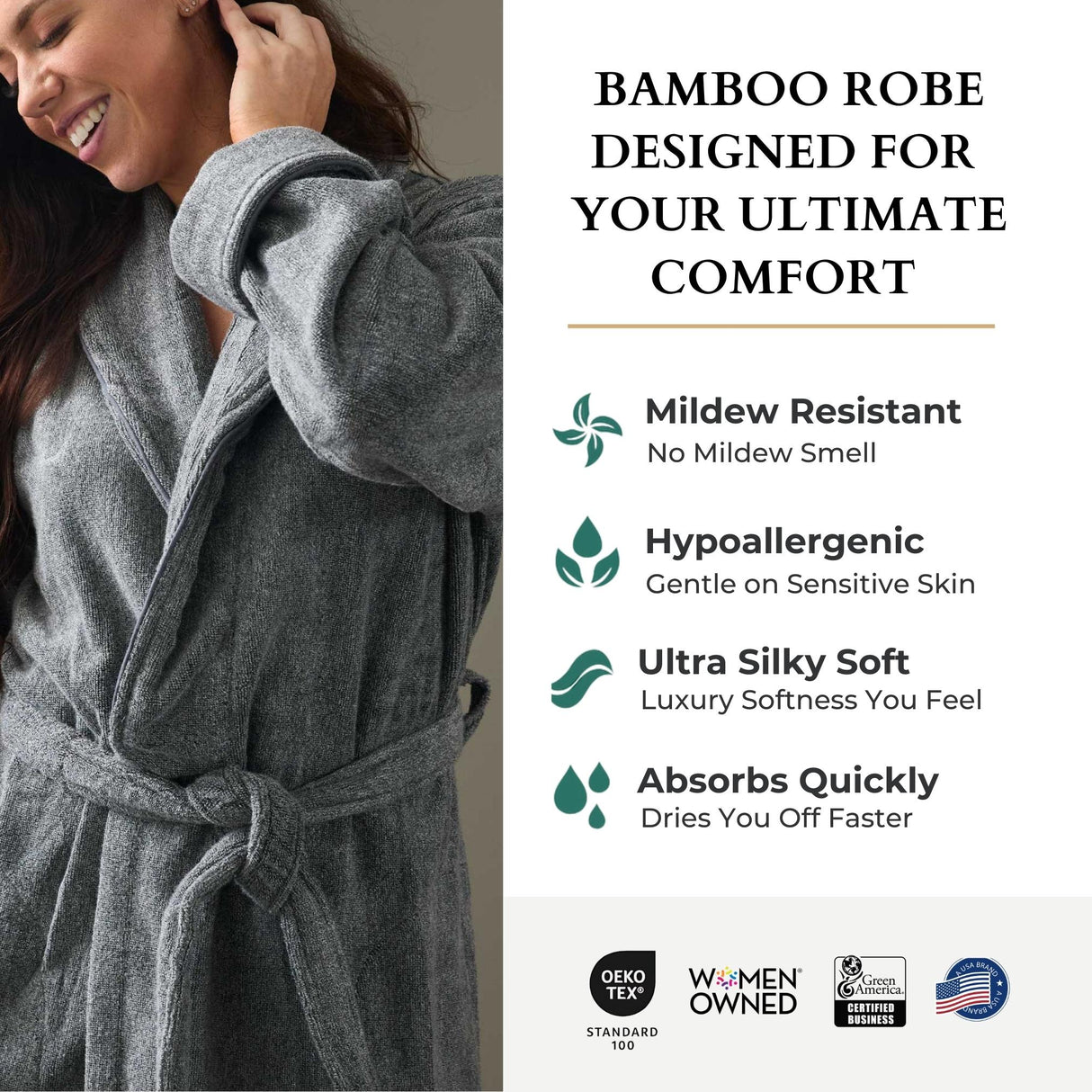Bamboo Cotton Bath Robe - Viscose from Bamboo + Cotton - Charcoal