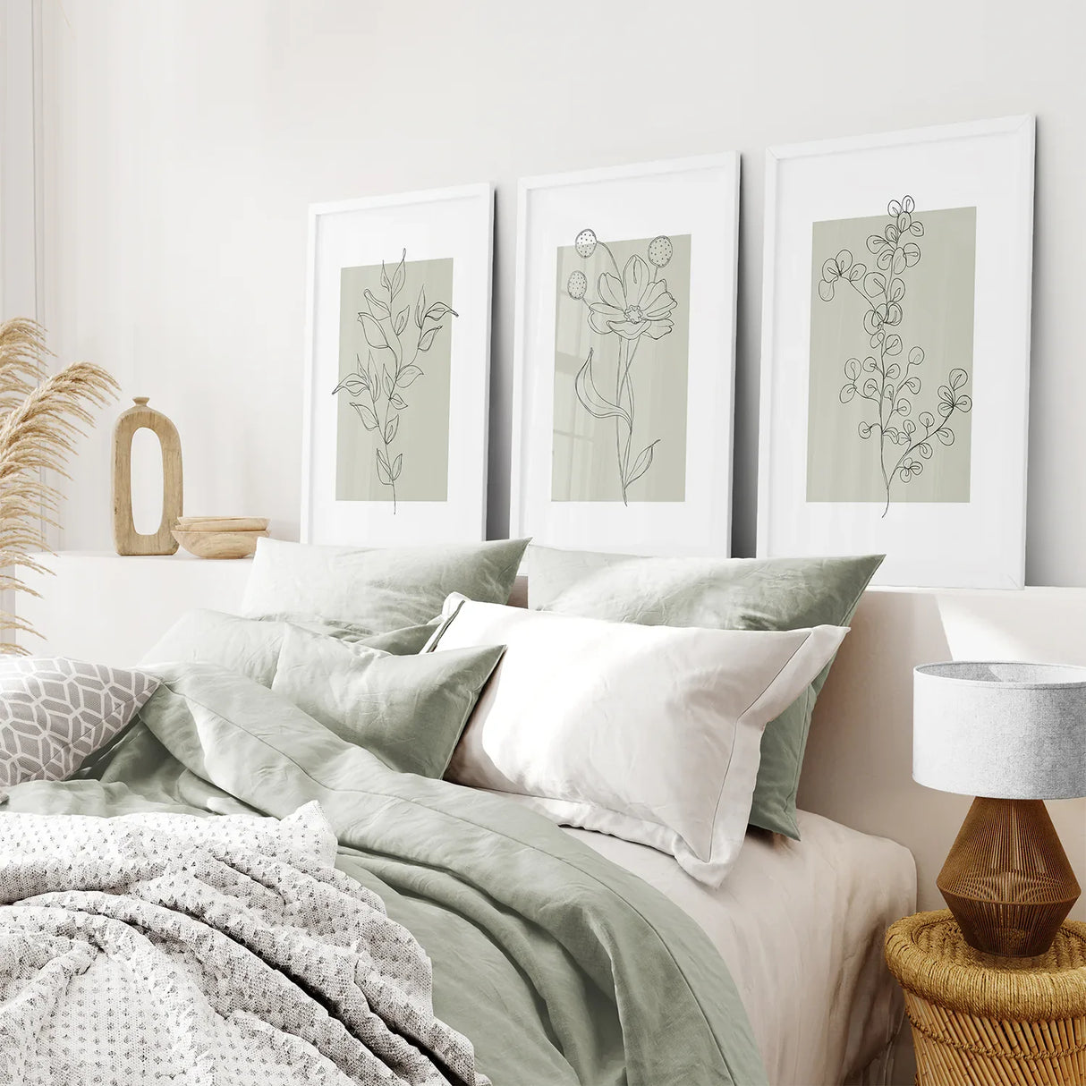 Pastel Wild Flowers Set of 3 Prints. Botanical Line Art