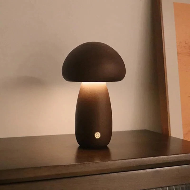Mushroom Bedside Lamp – Touch-Controlled Dimmable Beech Wood Nightstand Light