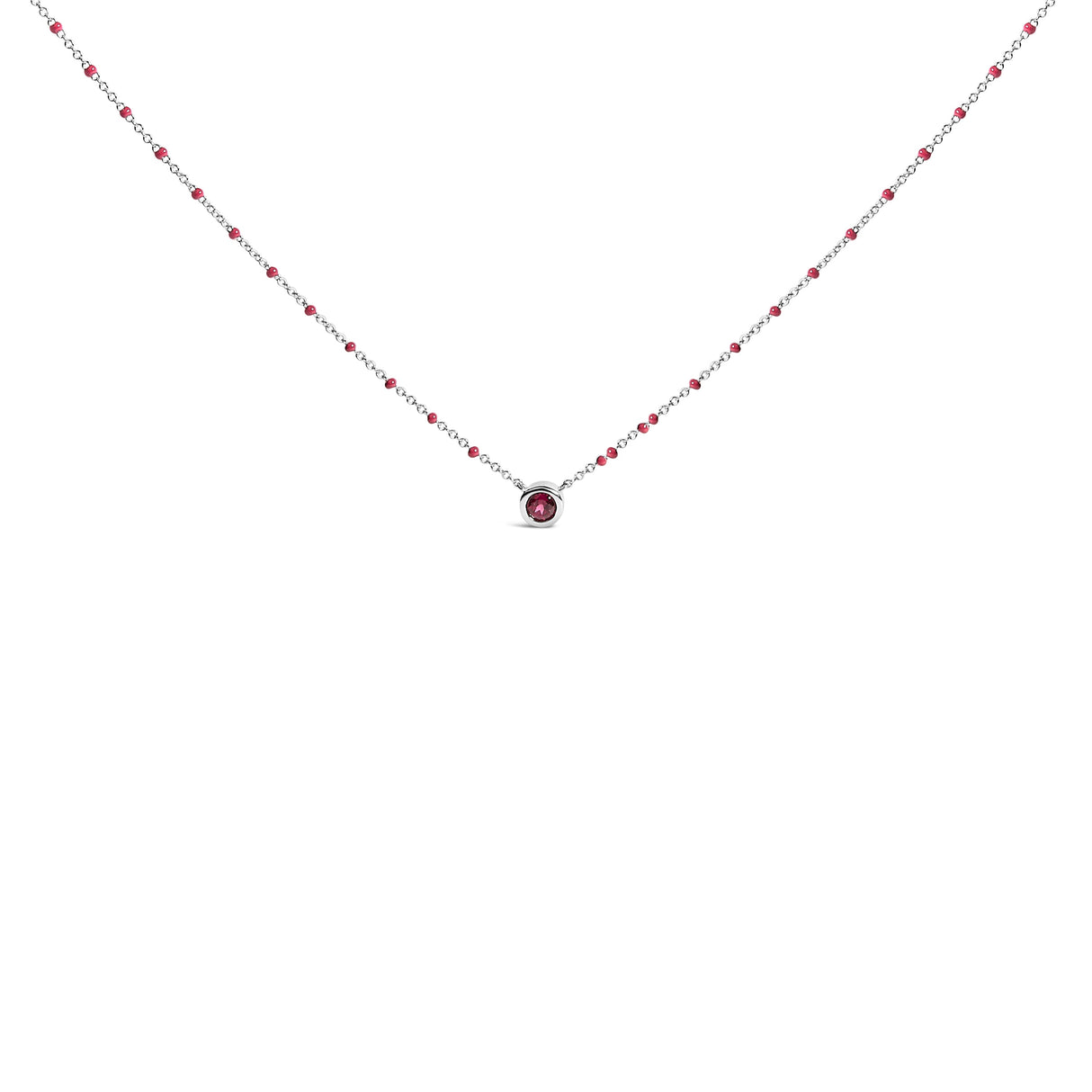 Sterling Silver Rhodolite Enamel Bead Chain Necklace 18 Inch