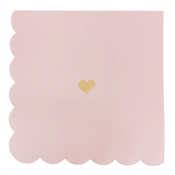 Pink with Gold Heart Cocktail Napkins