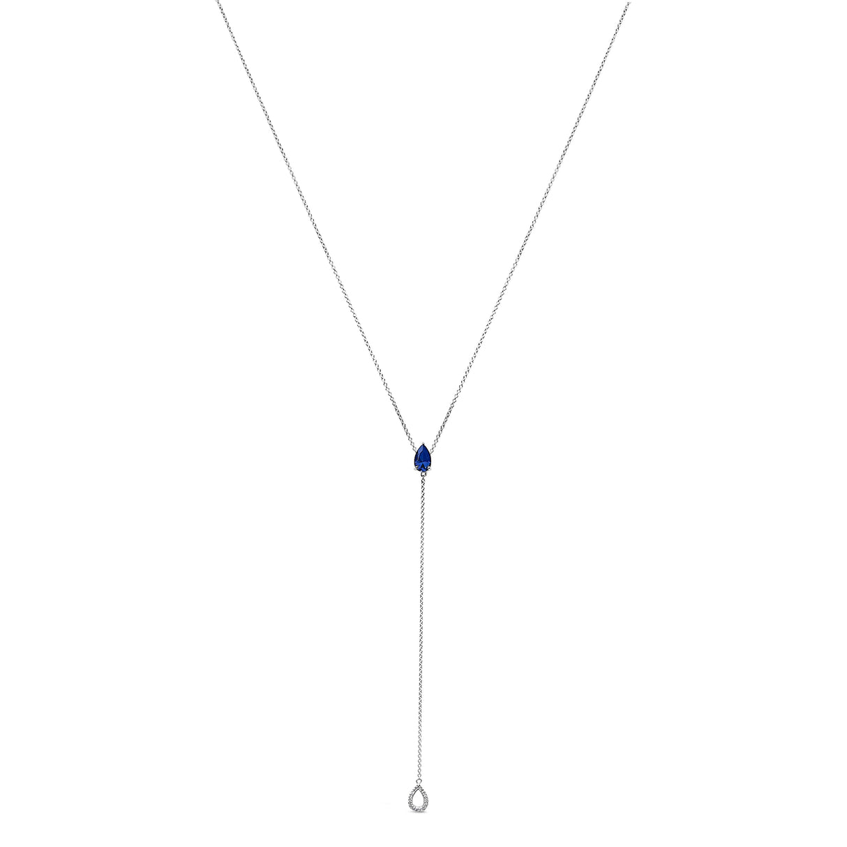 Sterling Silver Created Blue Sapphire and Diamond Accent Y Necklace