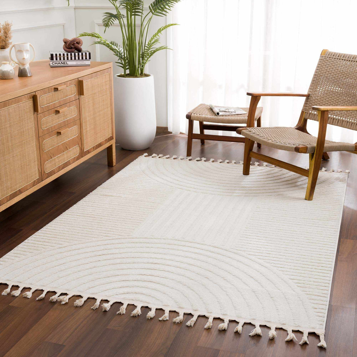 Guiling 3D Rainbow Area Rug with Tassels