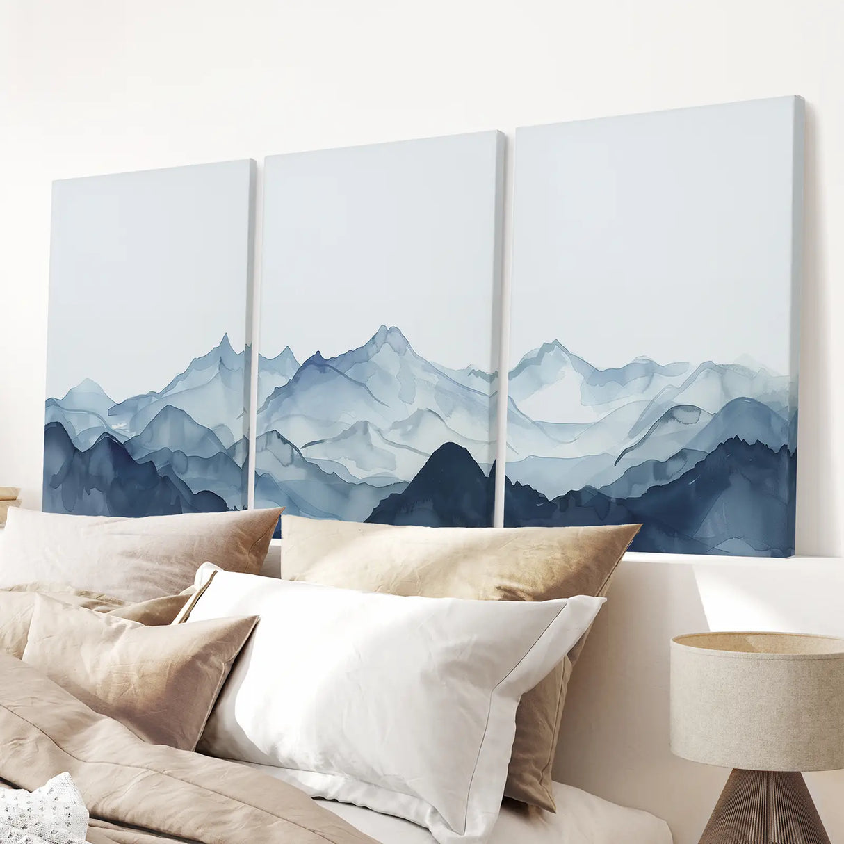 Blue Abstract Watercolor Mountain 3 Piece Decor