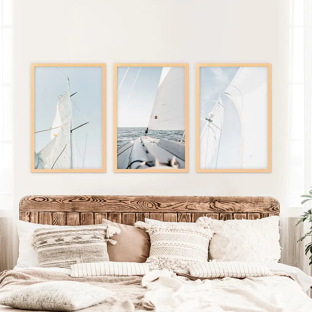 Nautical 3 Piece Wall Art. Sailing at Sea on a Yacht