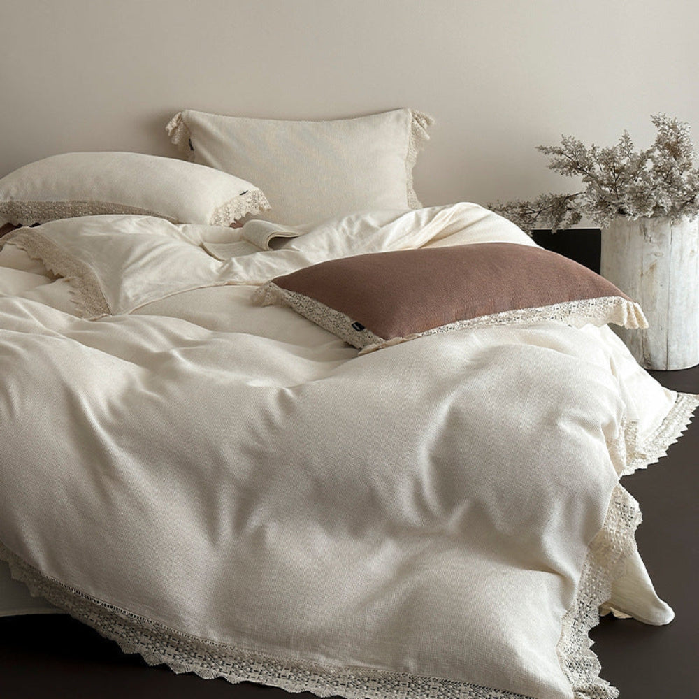Nora Lace Double Gauze Ruffle Bedding Set / Beige