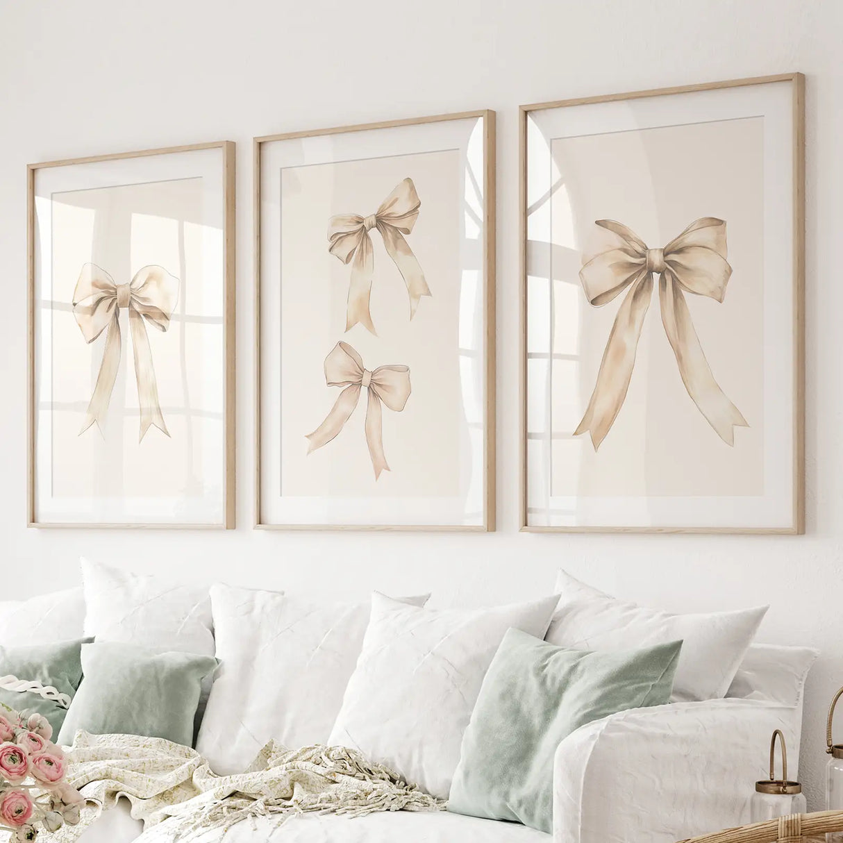 Trendy Aesthetic Bows Nursery Wall Art Set Poster