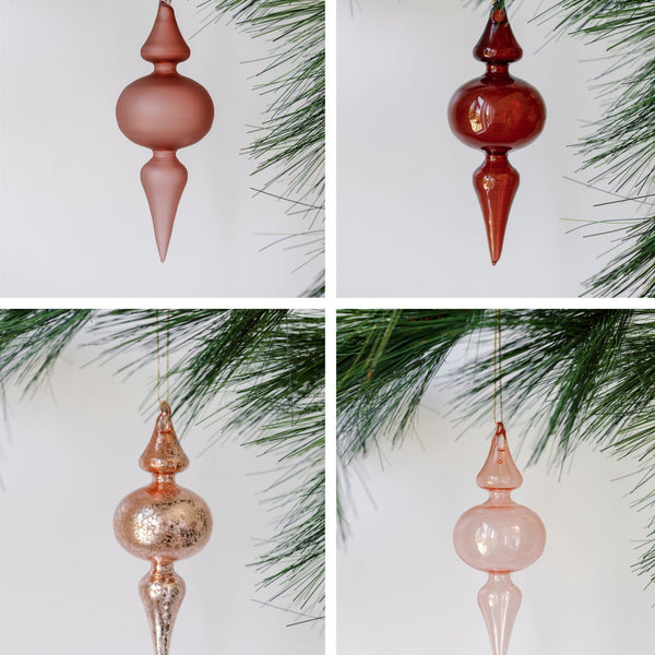 Assorted Vintage Rose & Bordeaux Glass Finial Ornament