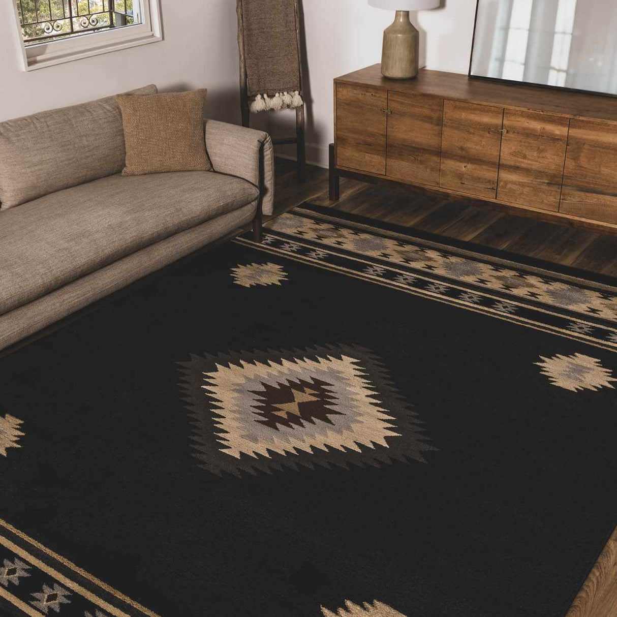 Buckhaven Black Southwestern Area Rug