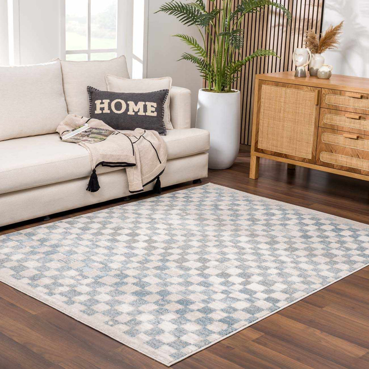 Boutique Rugs Benjy Cream & Light Blue Checkered Area Rug - view 3