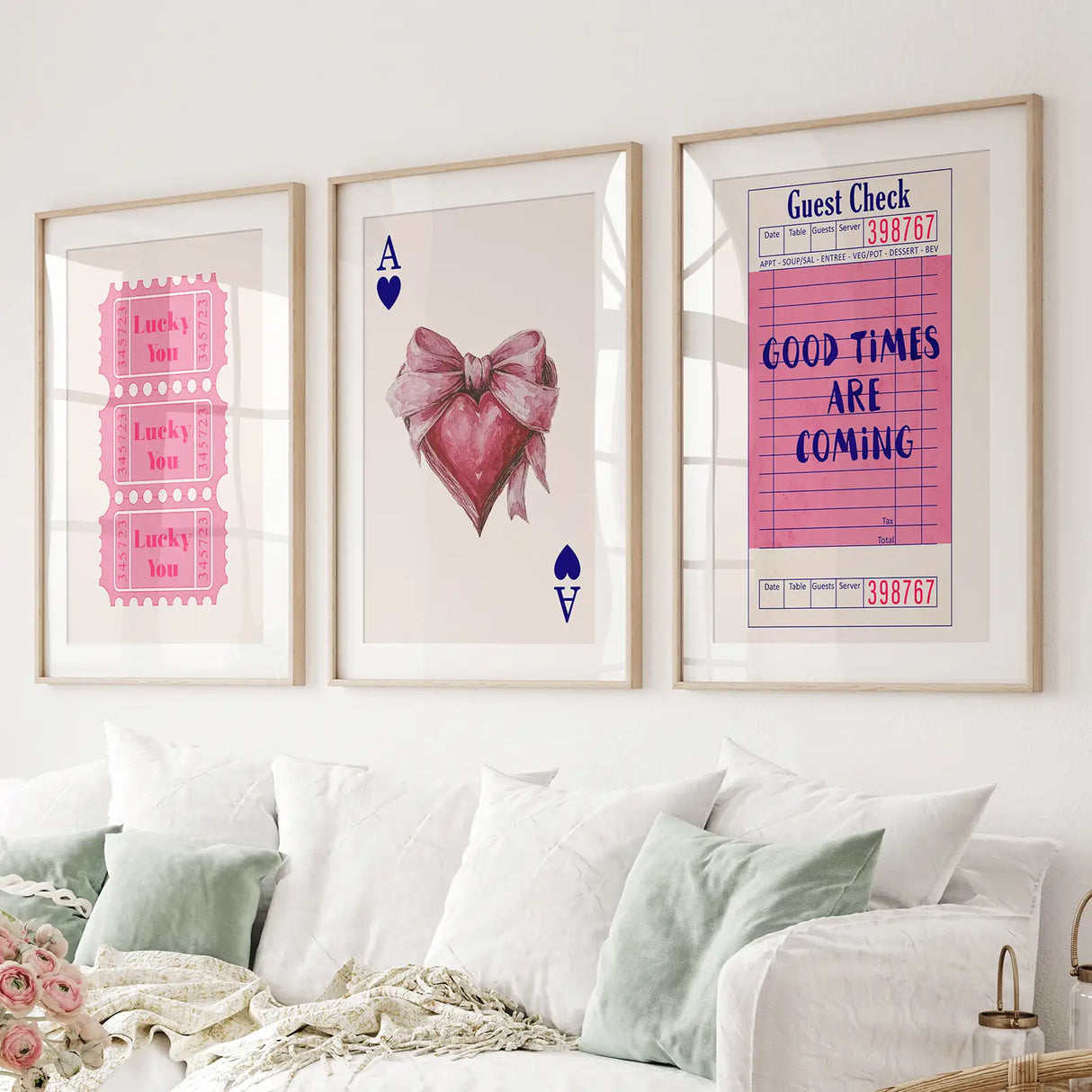 Preppy Pink Girly Poster Set of 3 Wall Art Decor