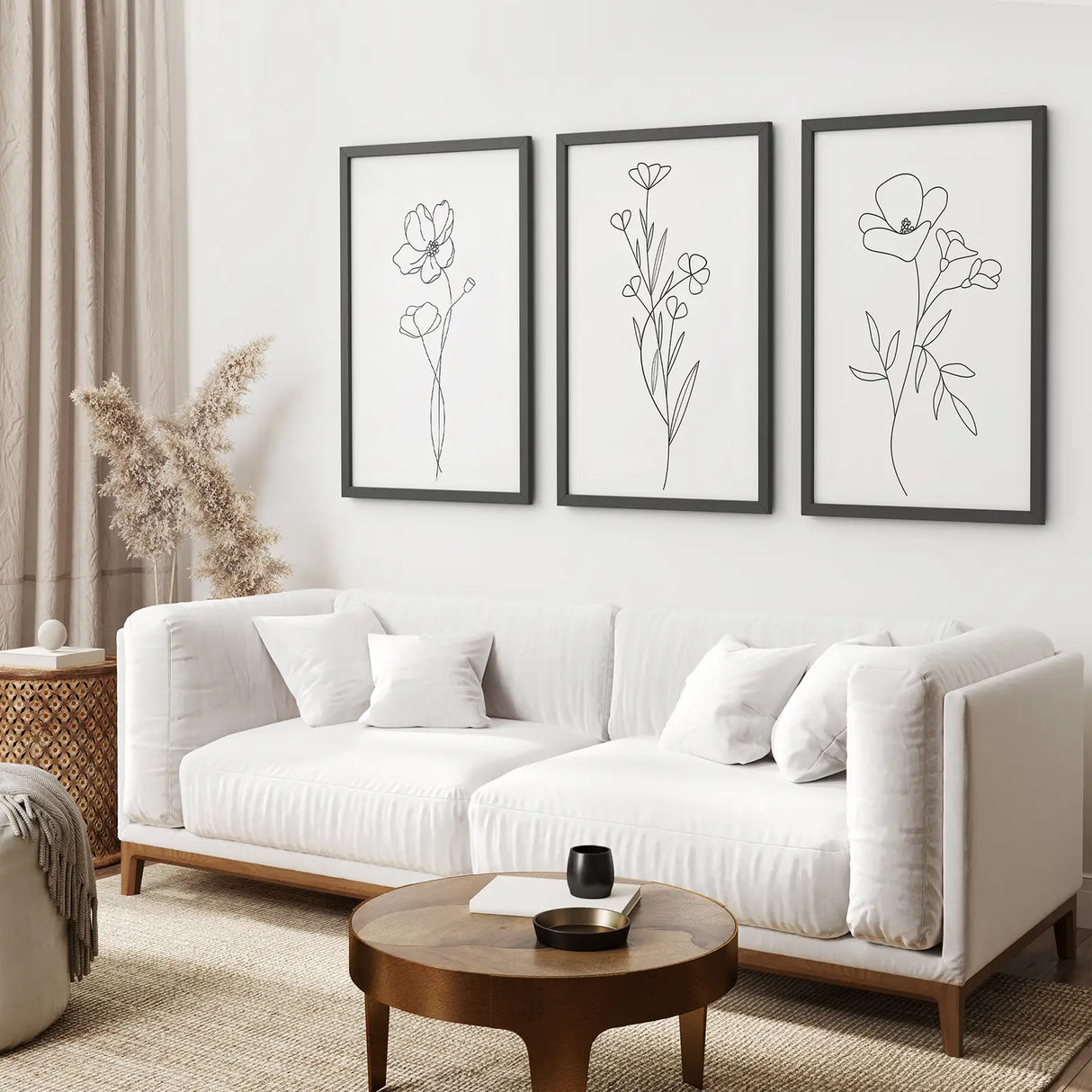 Wildflower Trendy Line Art Set of 3 Wall Decor