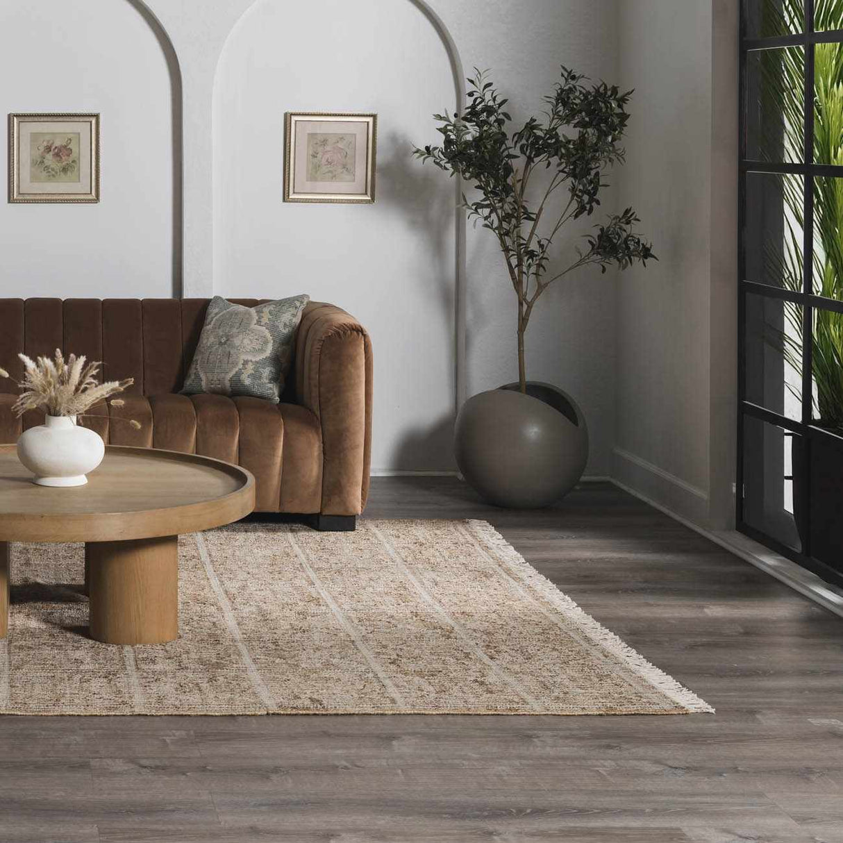Rice Handcrafted Fringed Jute Carpet
