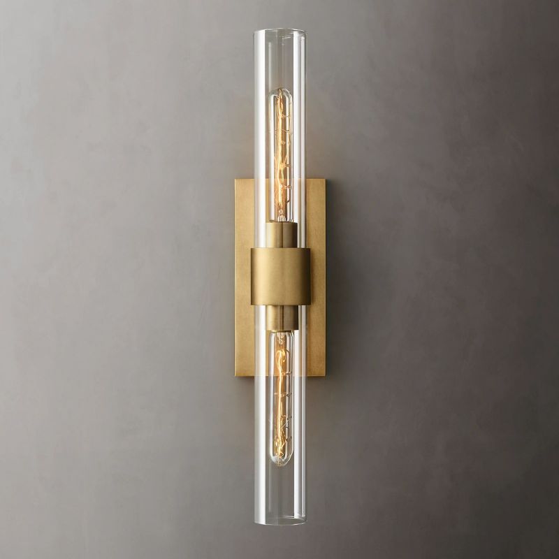 23" Brass Glass Wall Sconce 2-Light E12 Modern Vanity Light
