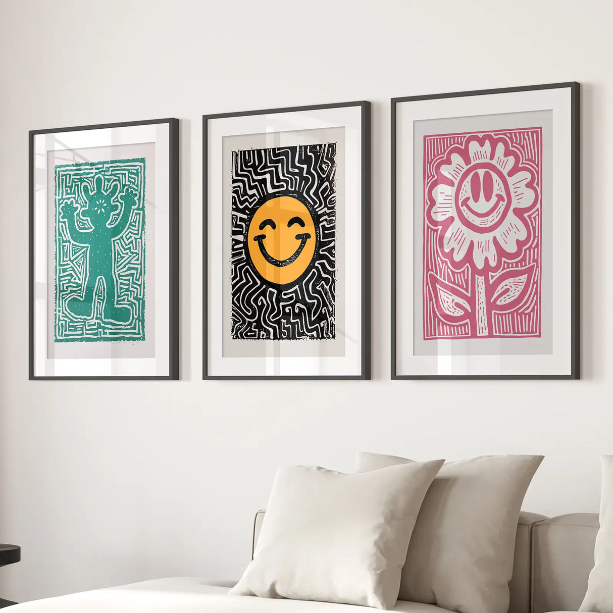 Funky Wall Art. Groovy Poster. Trendy Decor Set