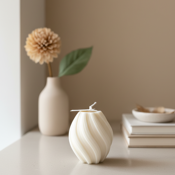 Ribbed Twirl Candle - Handcrafted Soy Wax Decorative Accent