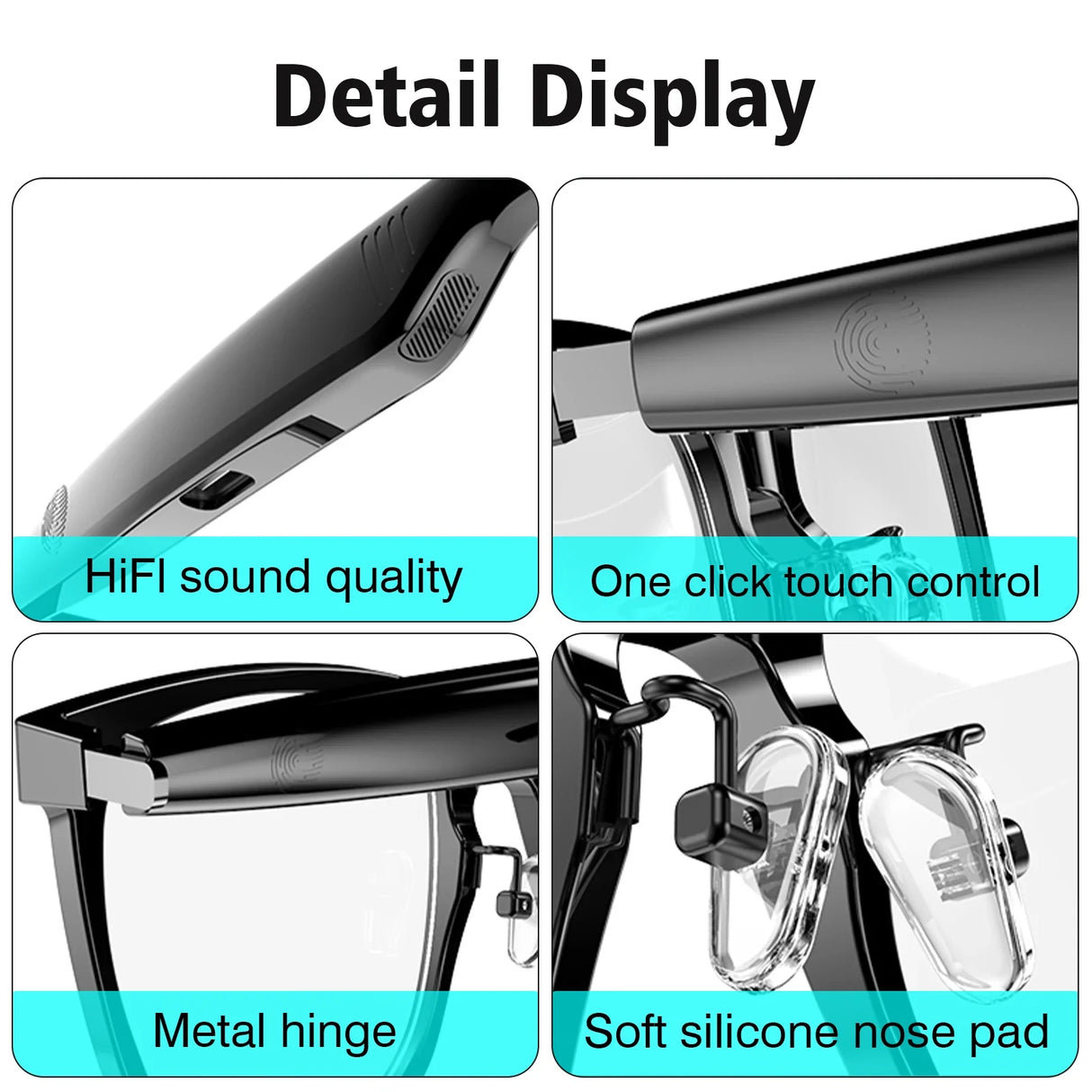 Wireless Smart Glasses with Bluetooth Music & Calling for Android iOS Tech