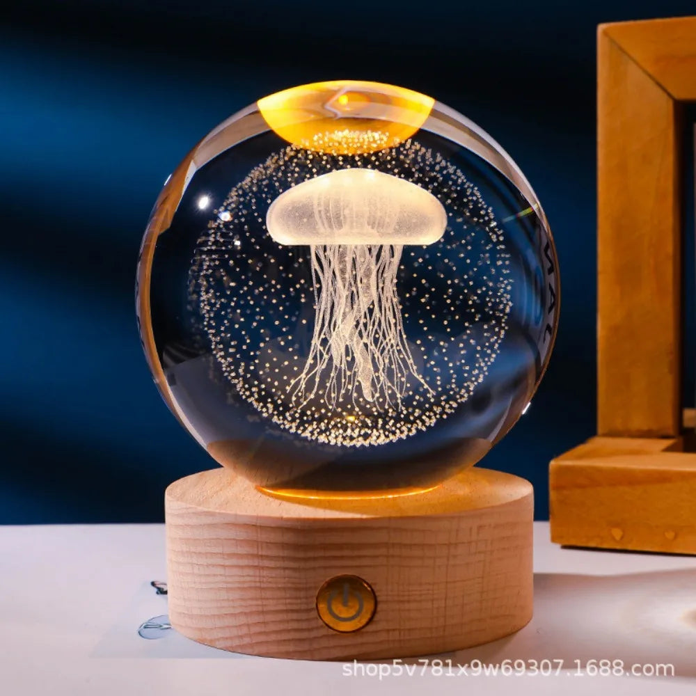 3D Axolotl Crystal Ball Night Light LED Laser Engraved Cute Gift Decor