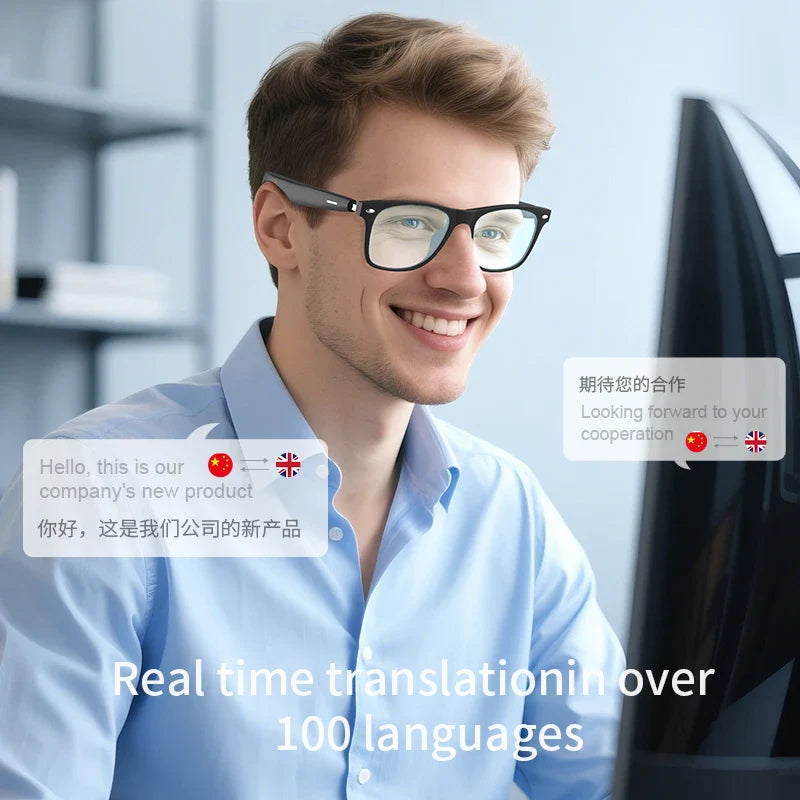 AI Smart Glasses Bluetooth Translation Sunglasses Call Headphones UV Protection